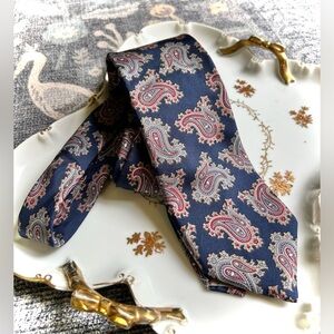 Christian Dior Blue and Red All Silk Tie with Paisley Design